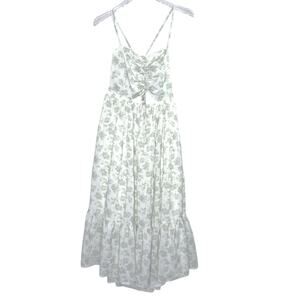 BaeVely L NEW Green White Floral Midi Maxi Sundress Cut Out Cottage Milk Maid